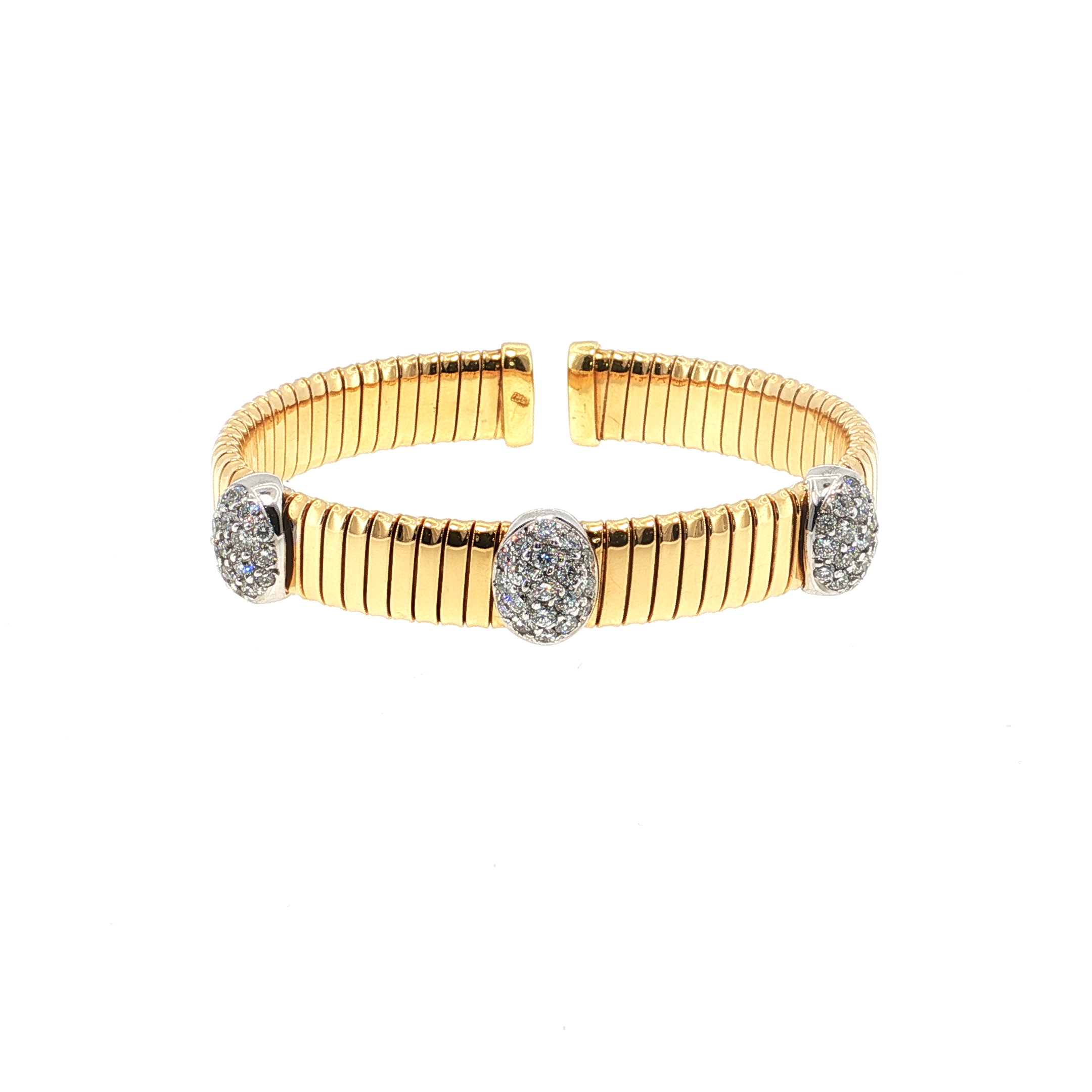Elegant Round Brilliant Diamond Pave Yellow Gold Bangle