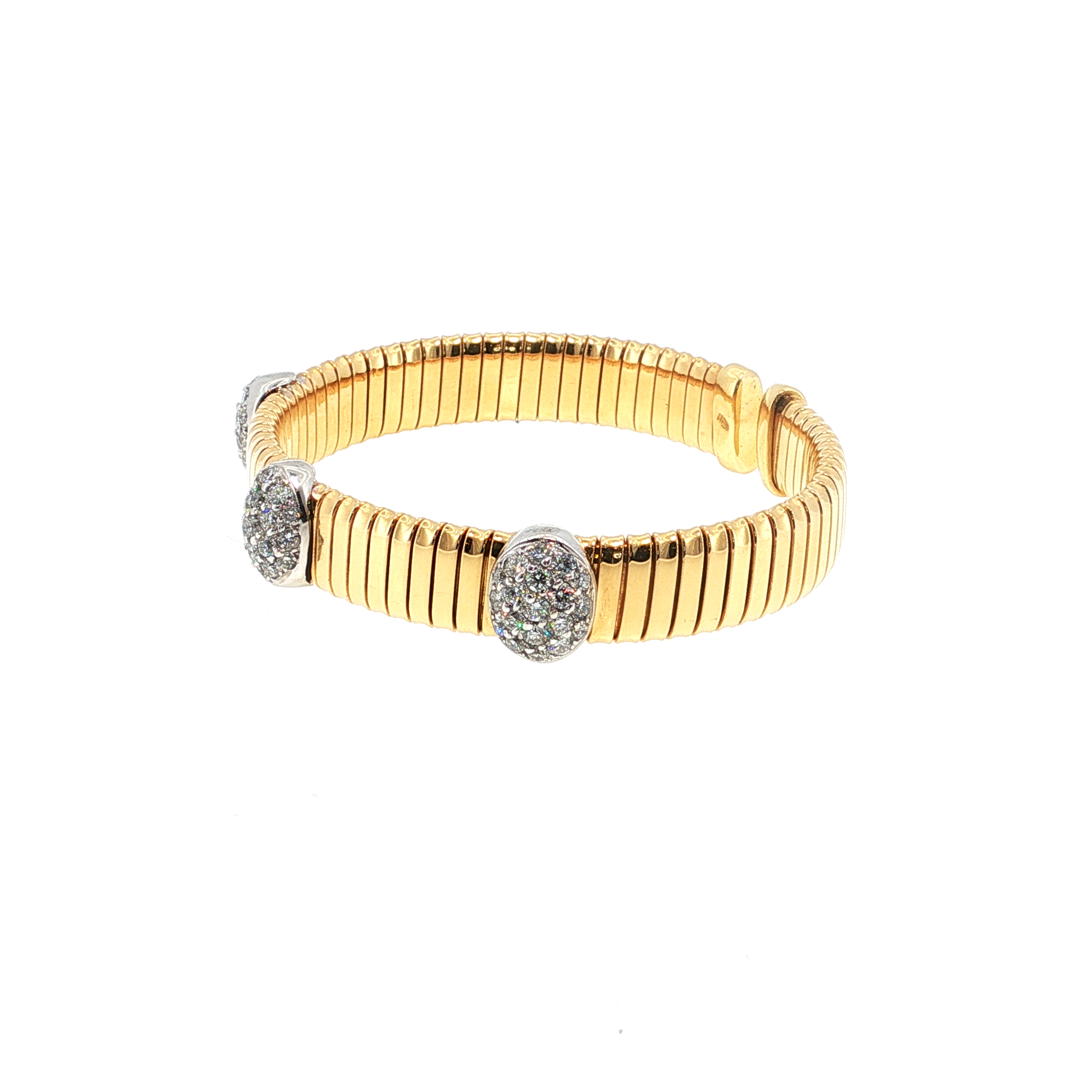 Elegant Round Brilliant Diamond Pave Yellow Gold Bangle