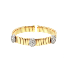 Elegant Round Brilliant Diamond Pave Yellow Gold Bangle