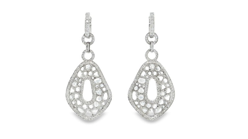 Elegant Pear Rose Cut Diamond White Gold Drop Earrings