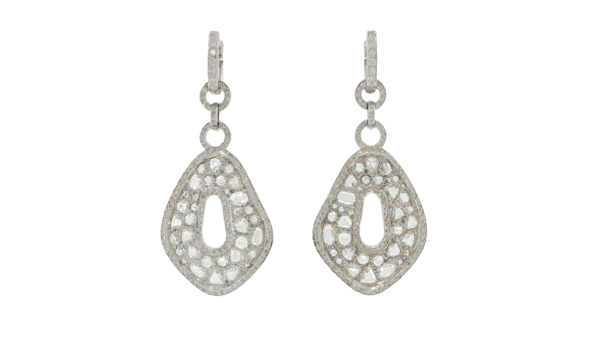 Elegant Pear Rose Cut Diamond White Gold Drop Earrings