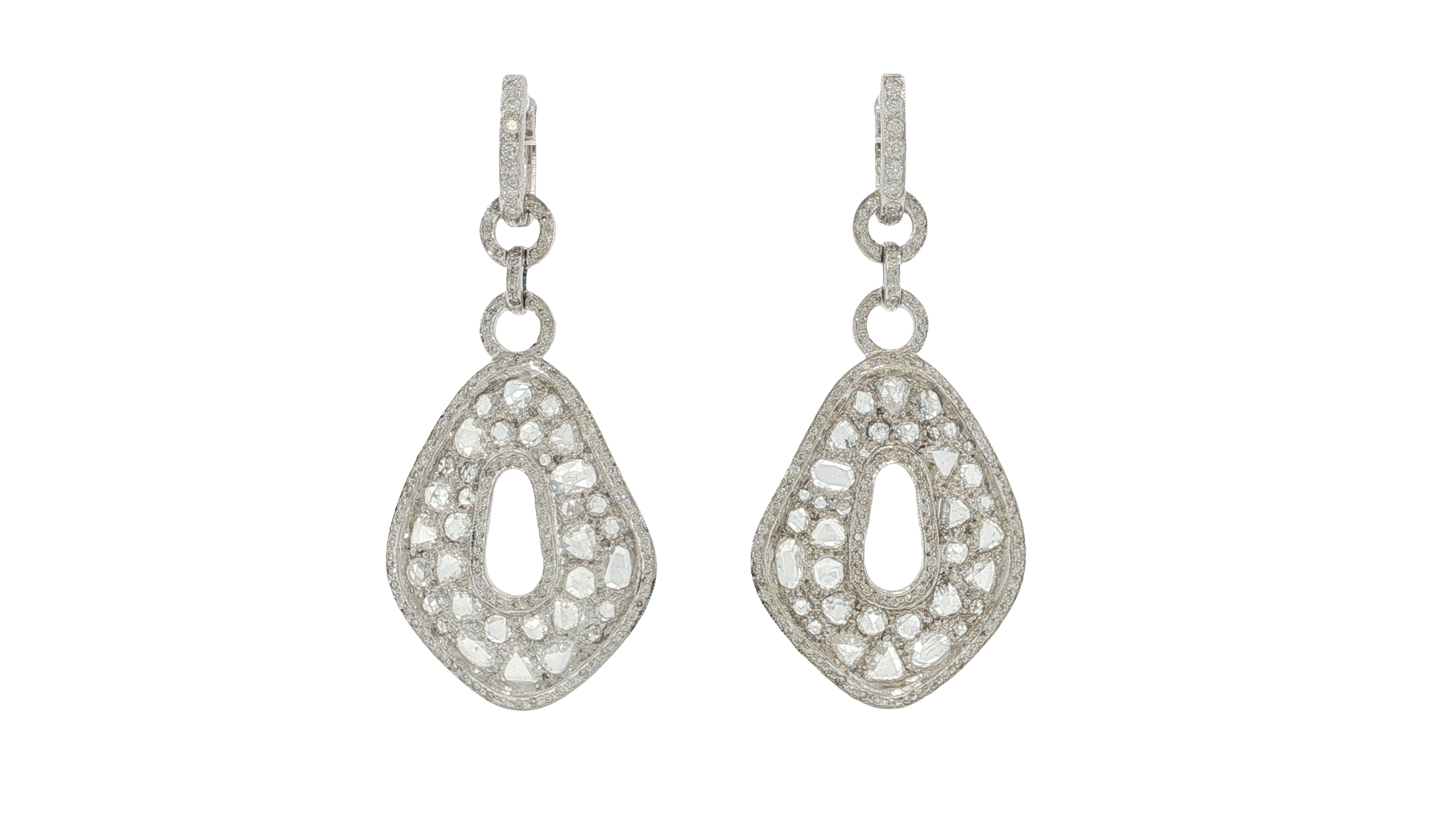 Elegant Pear Rose Cut Diamond White Gold Drop Earrings
