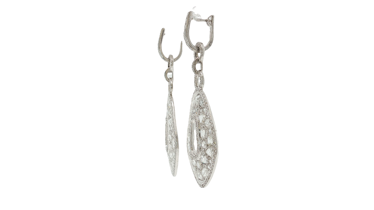 Elegant Pear Rose Cut Diamond White Gold Drop Earrings