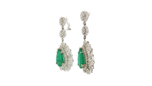 Elegant Pear Shaped Emerald Cabochon White Gold Drop Earrings