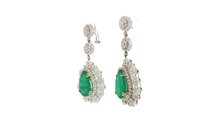 Elegant Pear Shaped Emerald Cabochon White Gold Drop Earrings