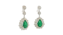 Elegant Pear Shaped Emerald Cabochon White Gold Drop Earrings