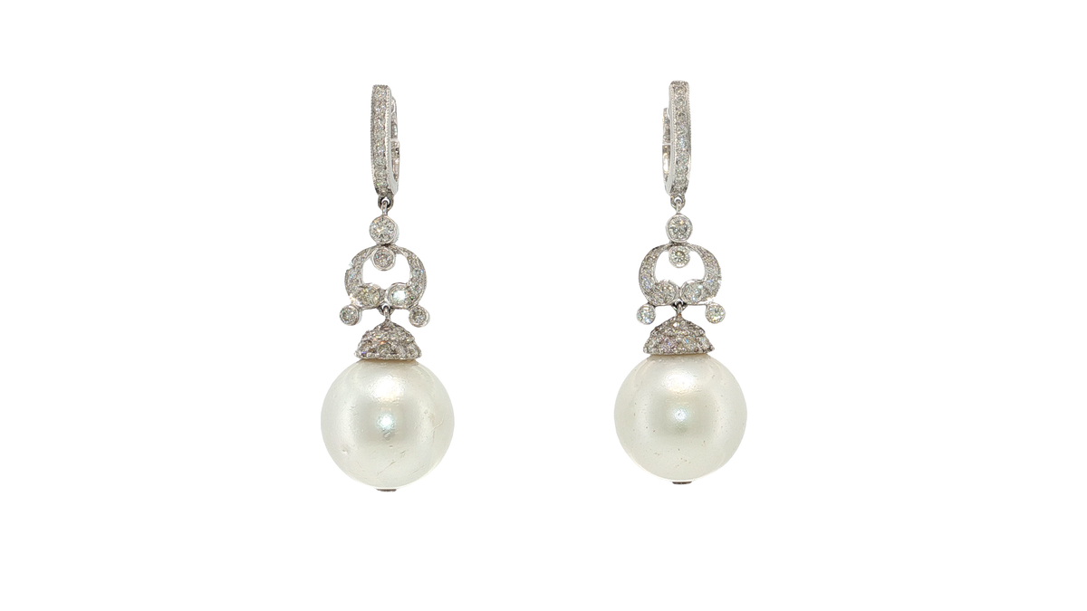 Classic Pearl and White Gold Vertical Drop Earrings