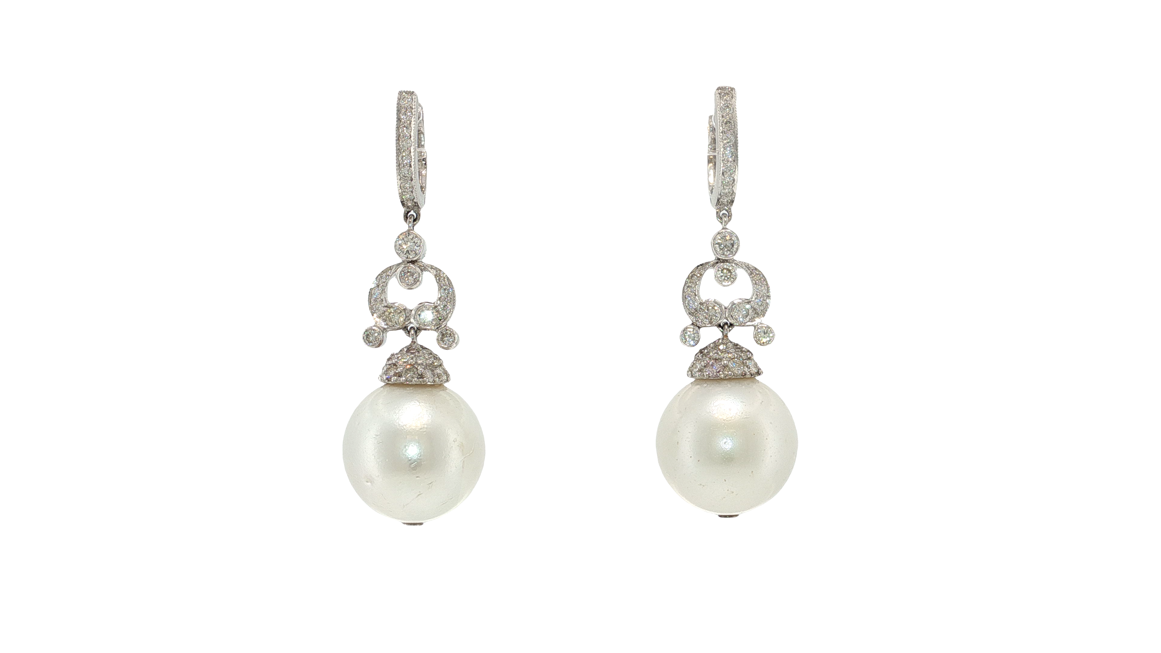 Classic Pearl and White Gold Vertical Drop Earrings