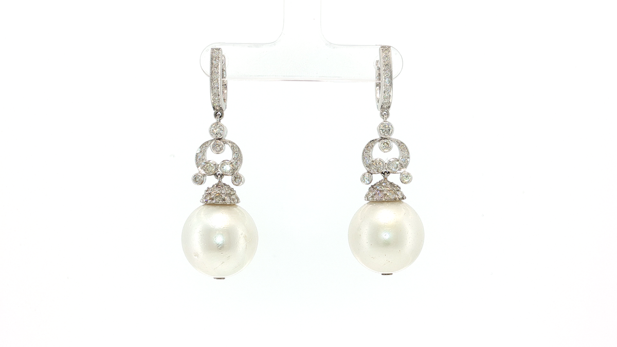 Classic Pearl and White Gold Vertical Drop Earrings