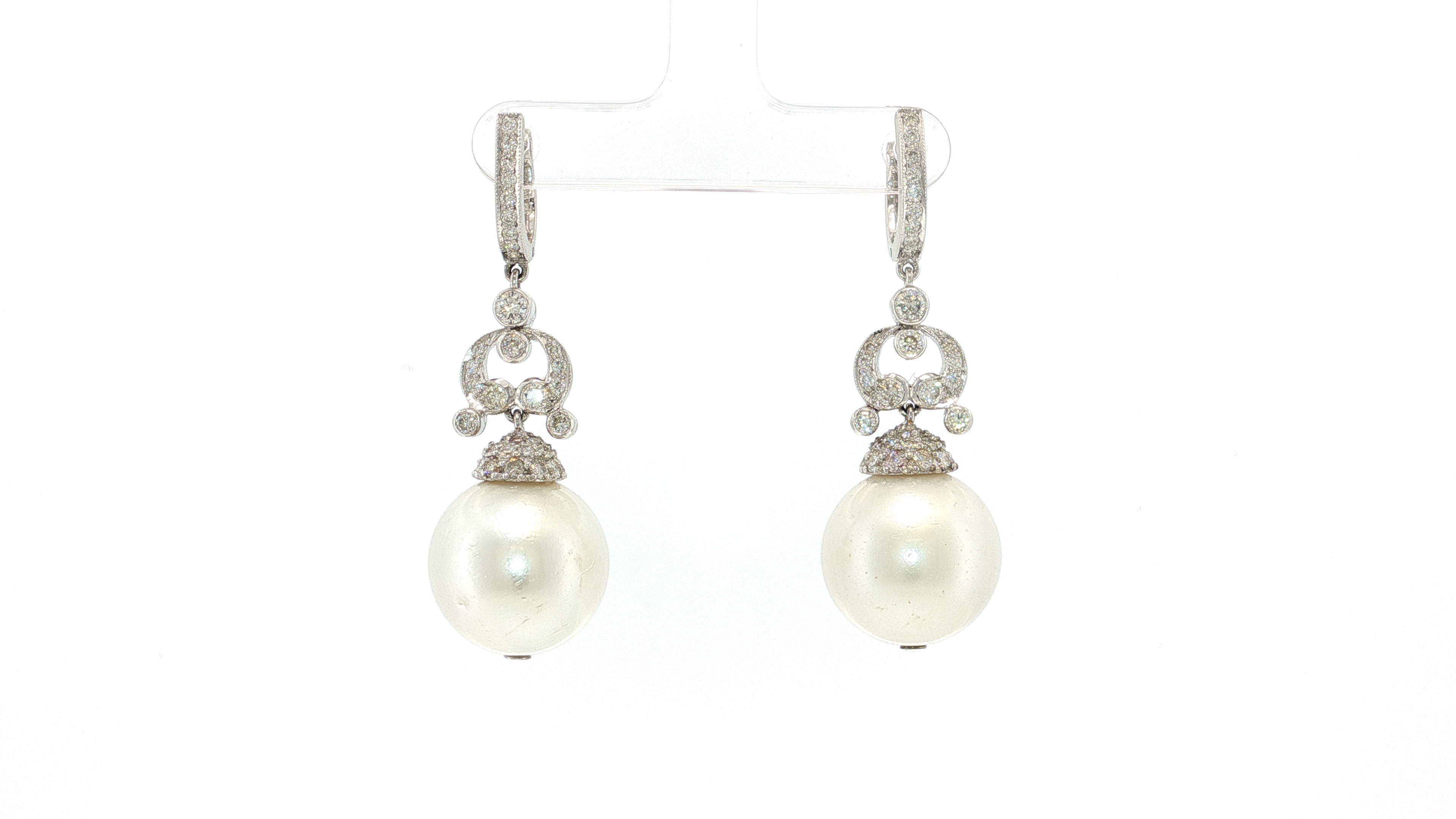 Classic Pearl and White Gold Vertical Drop Earrings