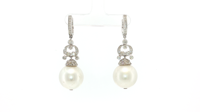 Classic Pearl and White Gold Vertical Drop Earrings