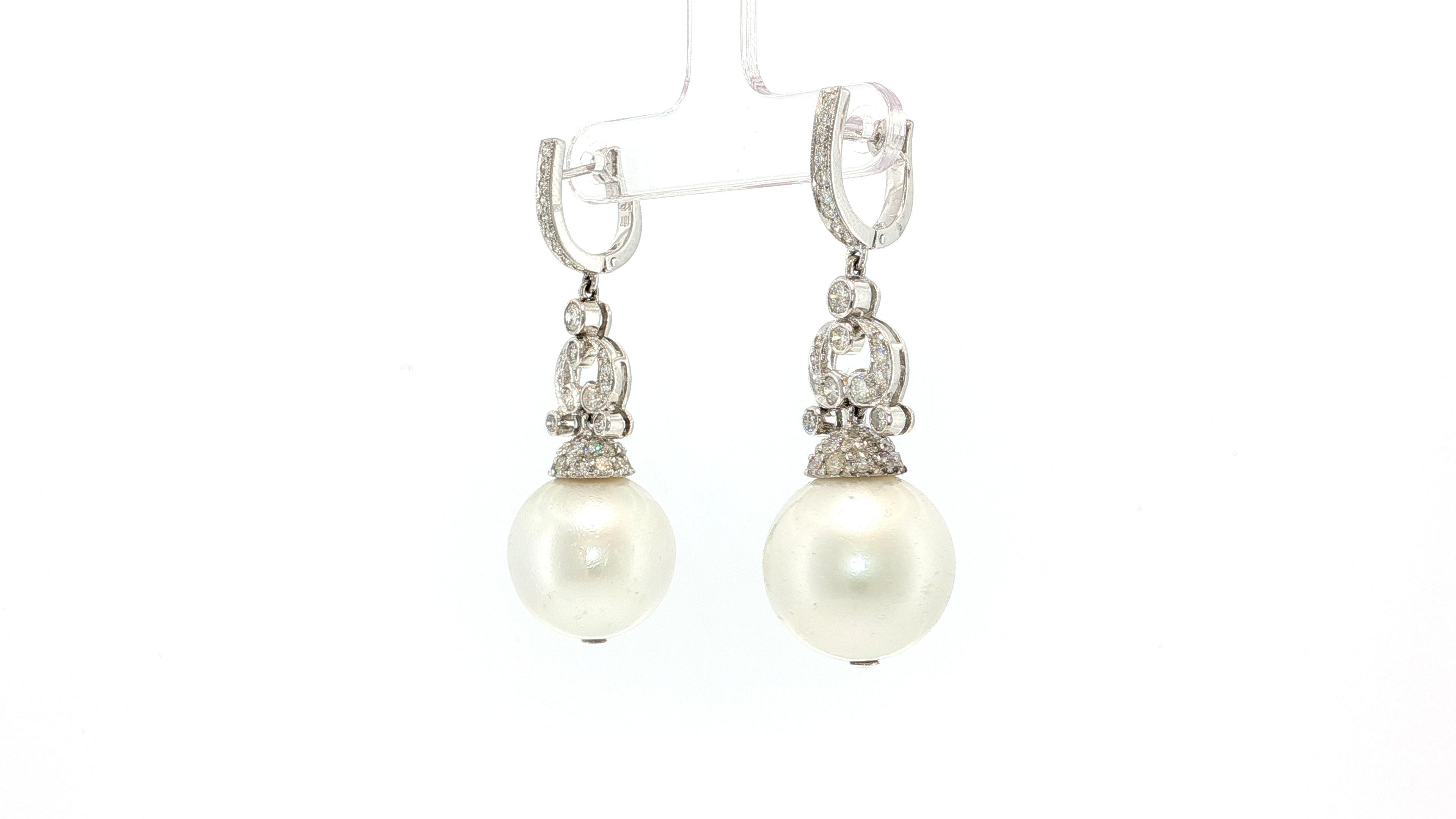 Classic Pearl and White Gold Vertical Drop Earrings