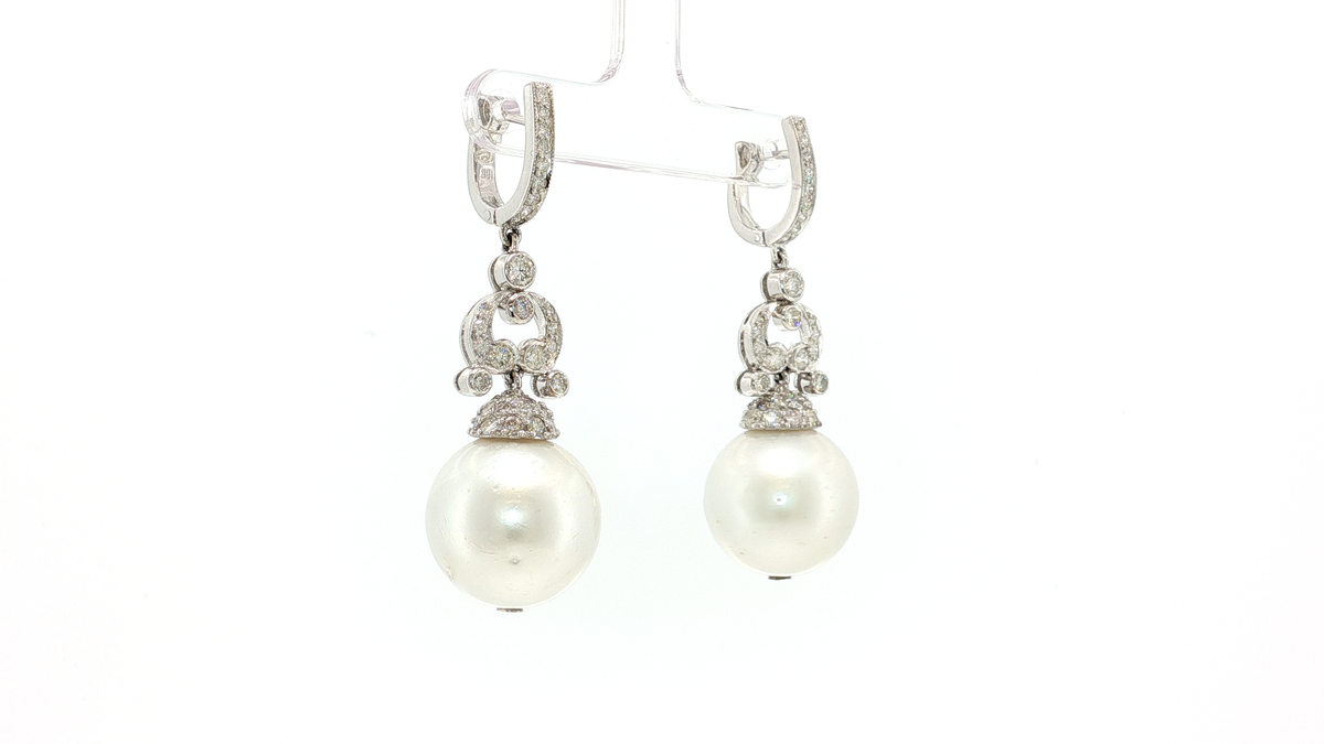 Classic Pearl and White Gold Vertical Drop Earrings