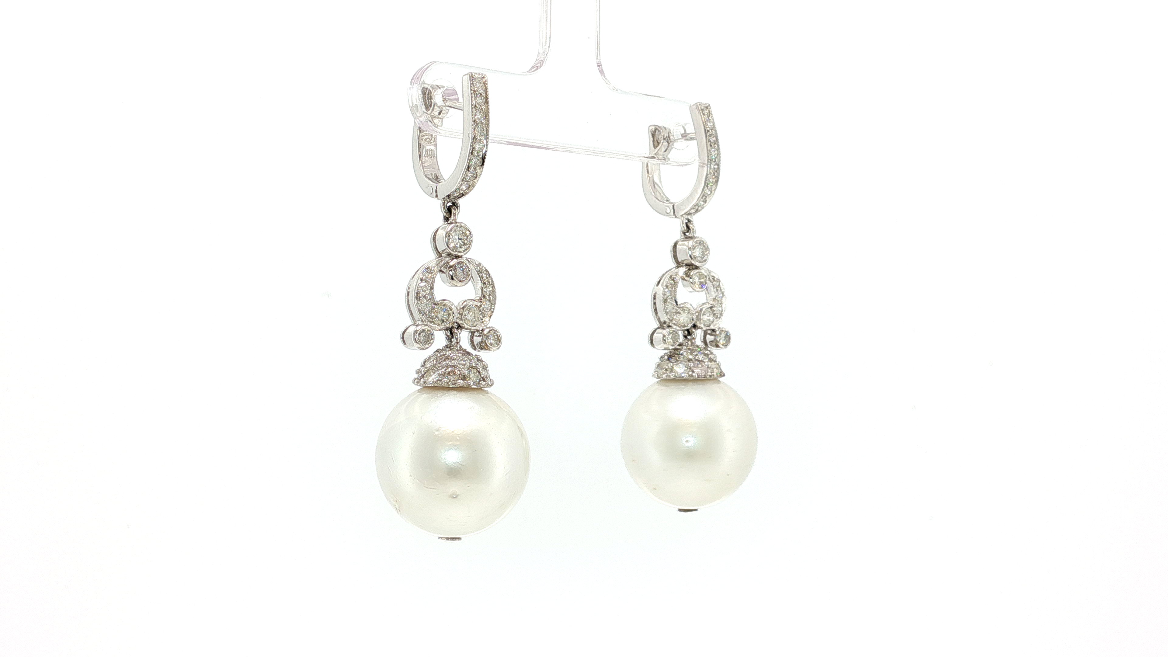Classic Pearl and White Gold Vertical Drop Earrings