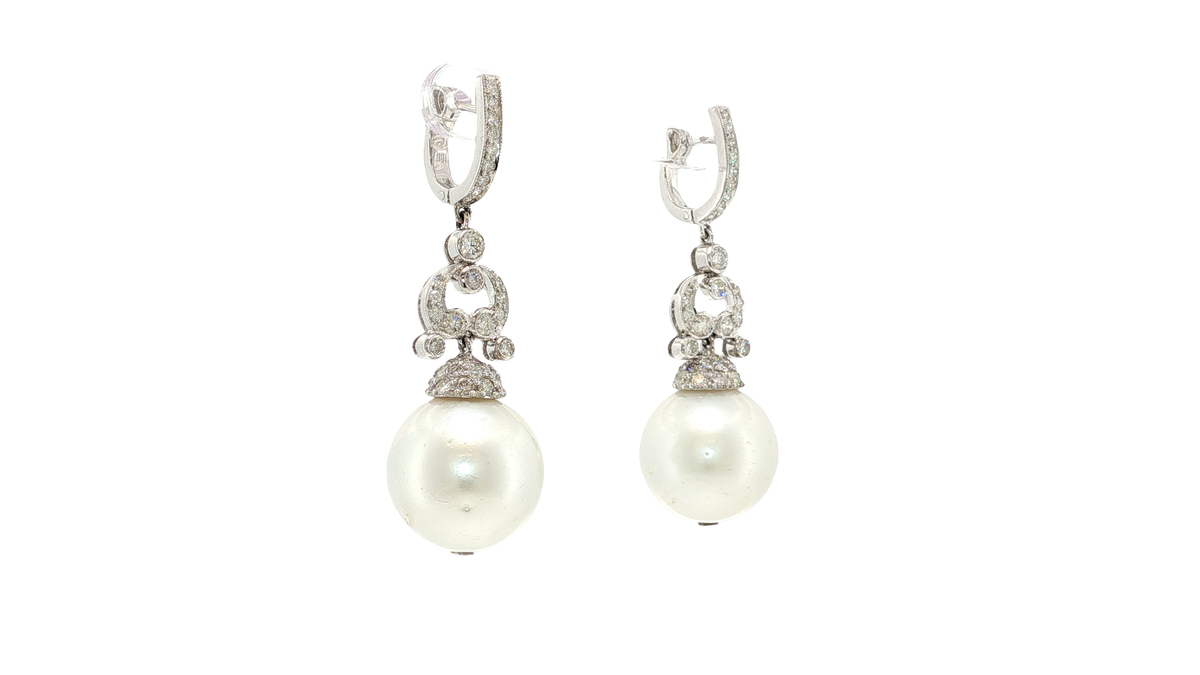 Classic Pearl and White Gold Vertical Drop Earrings