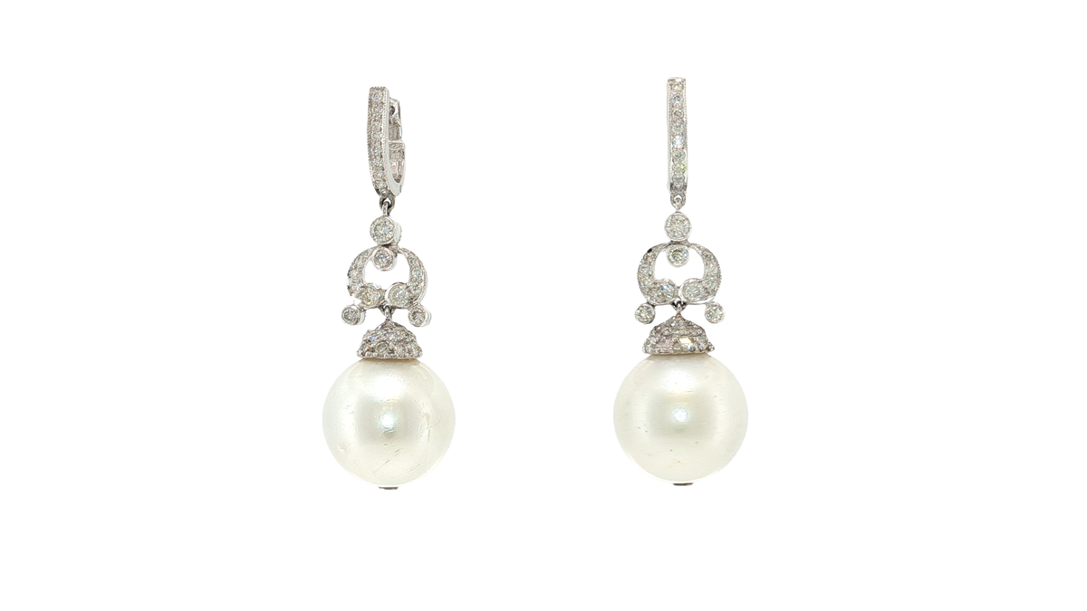 Classic Pearl and White Gold Vertical Drop Earrings