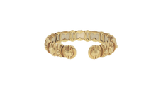 Engraved Yellow Gold Bangle with Brilliant Round Diamond and Blue Sapphire Cabochon