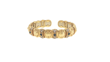 Engraved Yellow Gold Bangle with Brilliant Round Diamond and Blue Sapphire Cabochon