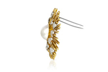 Vintage 1960s David Webb Gold and Pearl Sun Brooch with Diamond Hearts