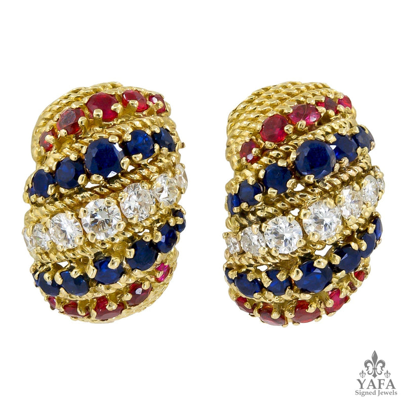 BULGARI Diamond, Sapphire, Ruby Earrings
