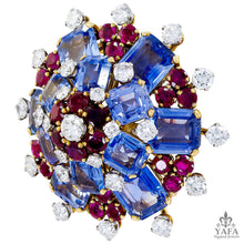 BULGARI Sapphire Ruby Diamond Retro Brooch