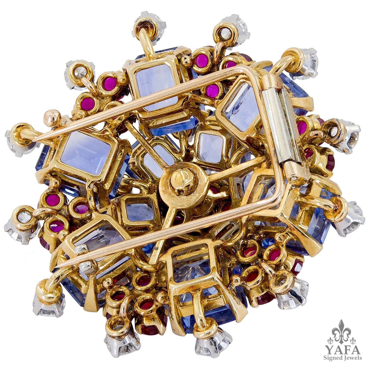 BULGARI Sapphire Ruby Diamond Retro Brooch