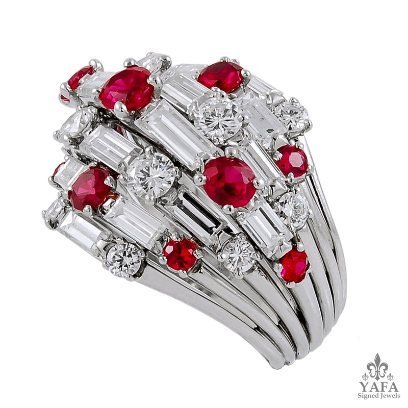 VAN CLEEF & ARPELS Platinum Diamond, Ruby Dome Ring
