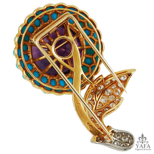 CARTIER Amethyst and Turquoise Double Clip Brooch