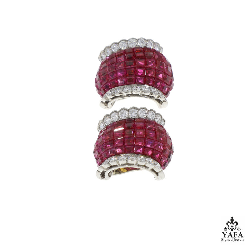 Van Cleef & Arpels Vintage Invisibly Set Ruby and Diamond Boule Earclips