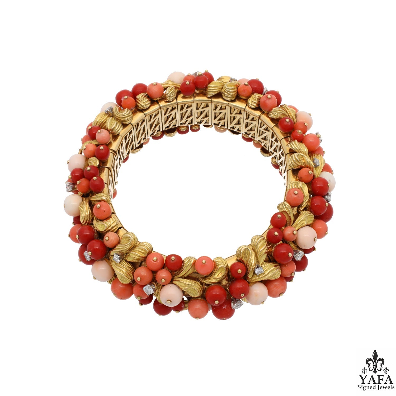 Bulgari Rome Vintage Multi Color Coral Diamond Gold Bangle