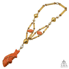 CARTIER Cabochon Carved Coral Fish Necklace