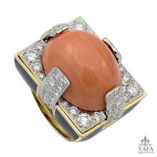 DAVID WEBB Cabochon Coral, Diamond Ring