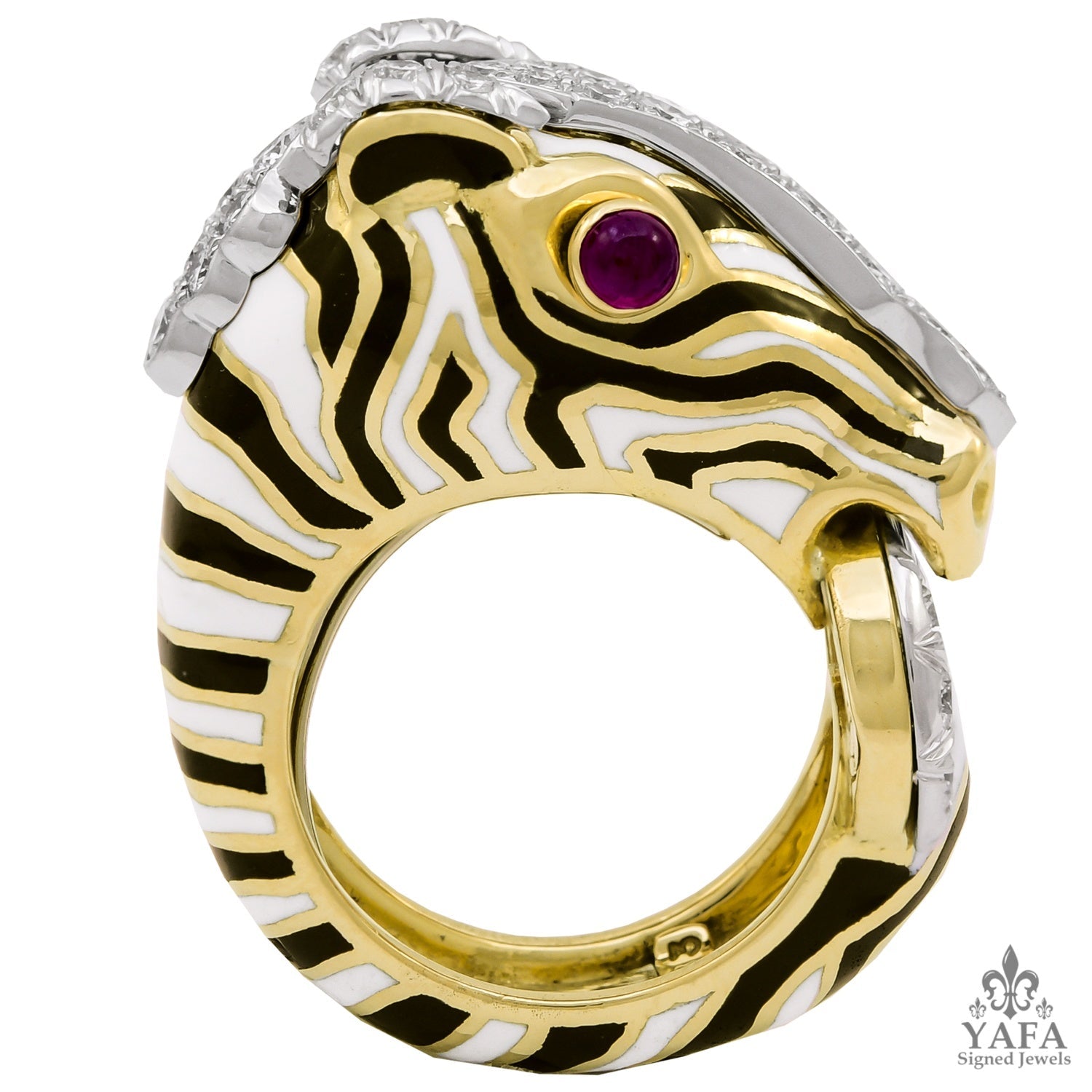 DAVID WEBB Cabochon Ruby, Diamond Zebra Ring