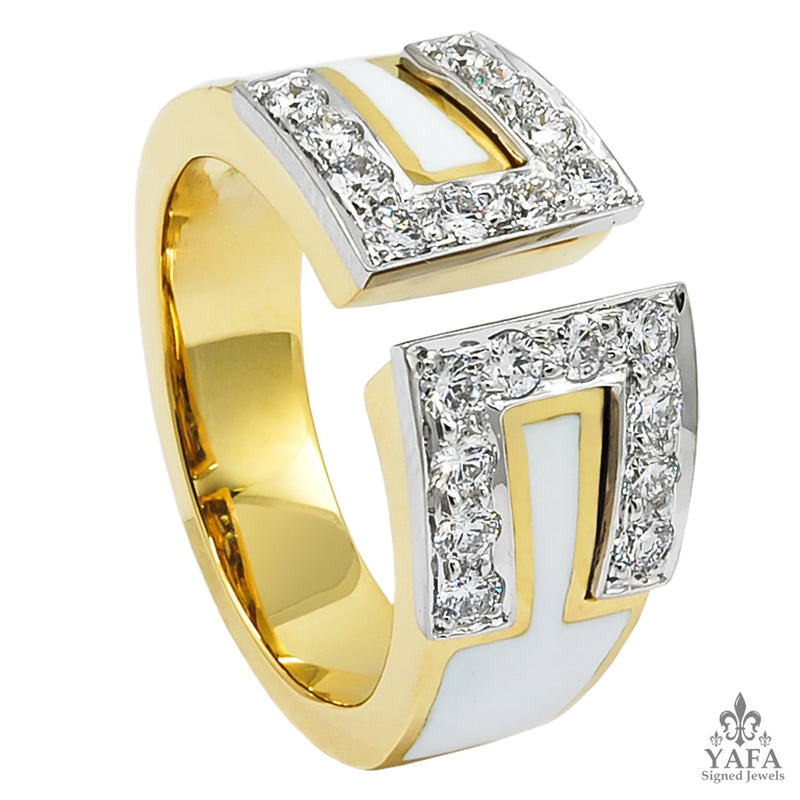 DAVID WEBB Diamond, White Enamel Gap Ring