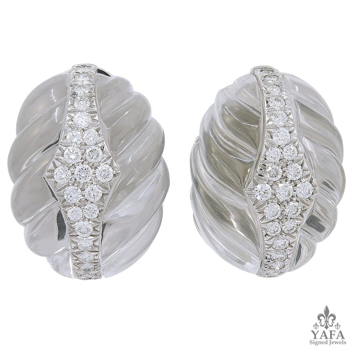 DAVID WEBB Carved Crystal, Diamond Earrings