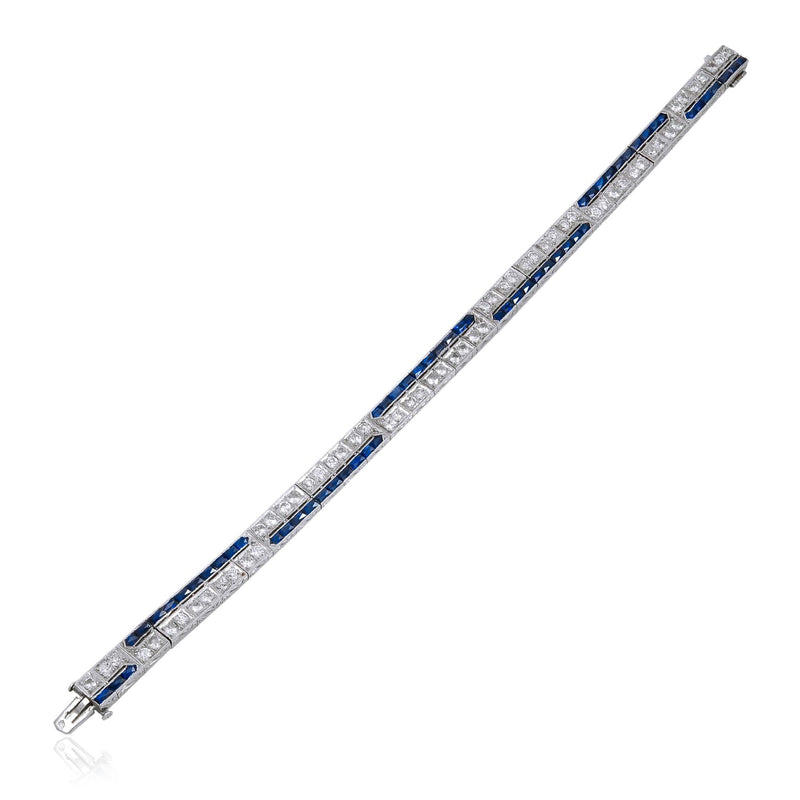 VAN CLEEF & ARPELS Platinum, Diamond & Sapphire Art Deco Straight Line Bracelet