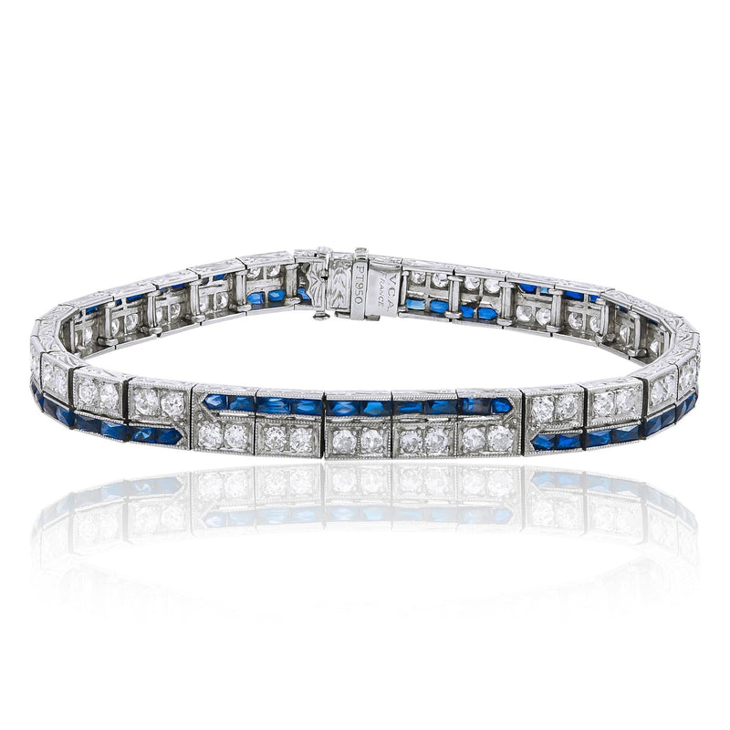 VAN CLEEF & ARPELS Platinum, Diamond & Sapphire Art Deco Straight Line Bracelet