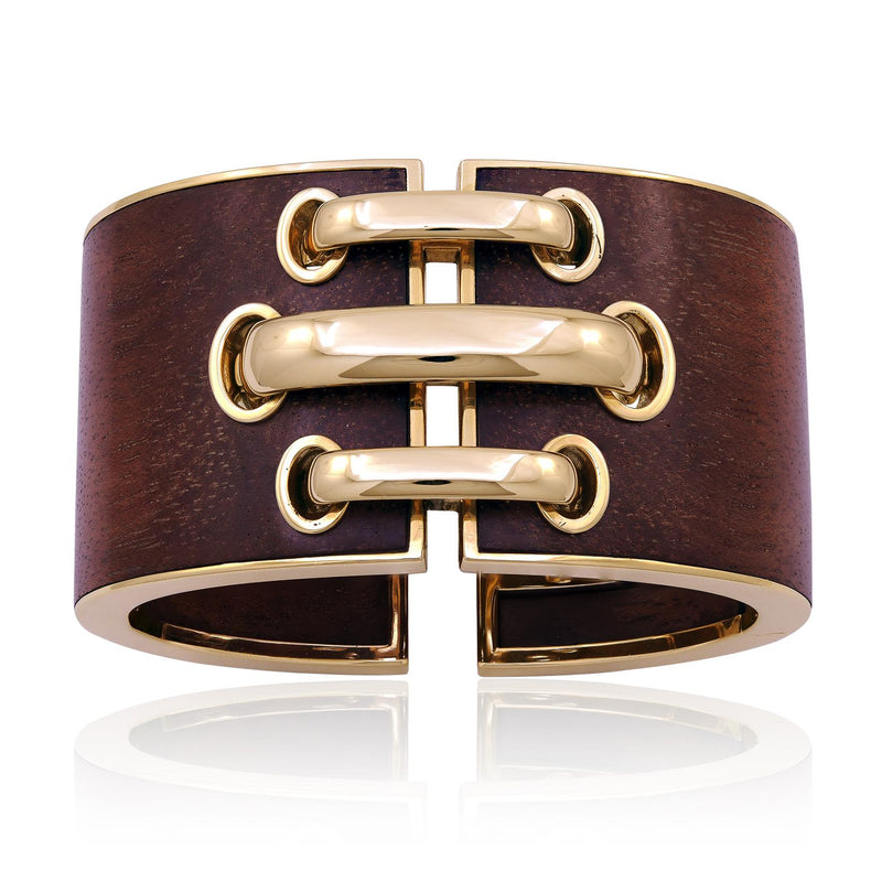DAVID WEBB 18K Yellow Gold & Bloodwood Shoelace Cuff Bracelet