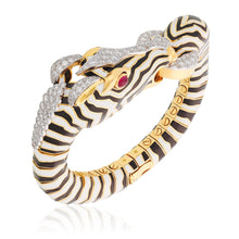DAVID WEBB Diamond, Cabochon Ruby, and Black & White Enamel Zebra Bracelet