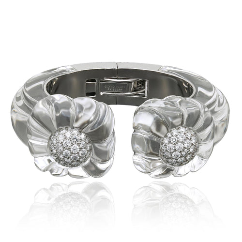 DAVID WEBB Fluted Rock Crystal and Diamond “Twilight” Cuff Bracelet