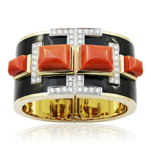 DAVID WEBB Black Enamel, Diamond and Sugarloaf Coral Bangle