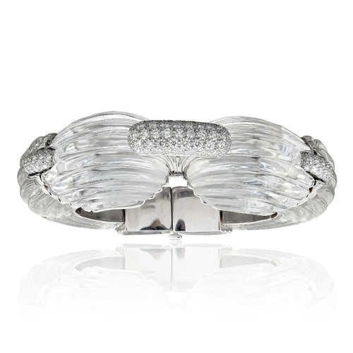 DAVID WEBB 18K & Platinum Carved Rock Crystal and Diamond “Twilight” Bracelet