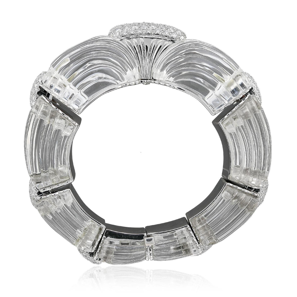 DAVID WEBB 18K & Platinum Carved Rock Crystal and Diamond “Twilight” Bracelet