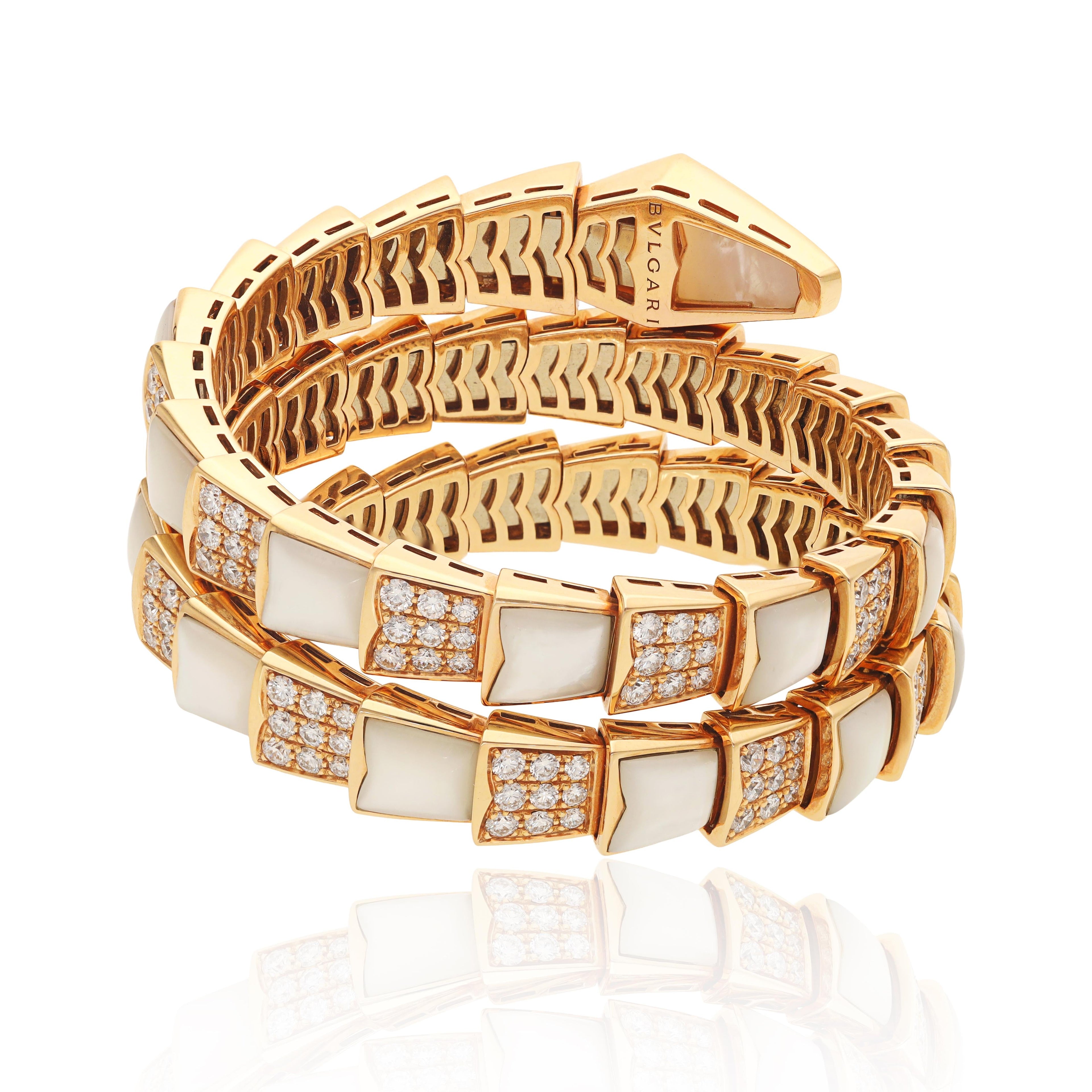 BULGARI Diamond and Mother of Pearl Serpenti Viper Bracelet