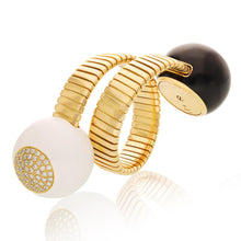BULGARI 18K Yellow Gold, Diamond and Black & White Enamel Tubogas Bracelet