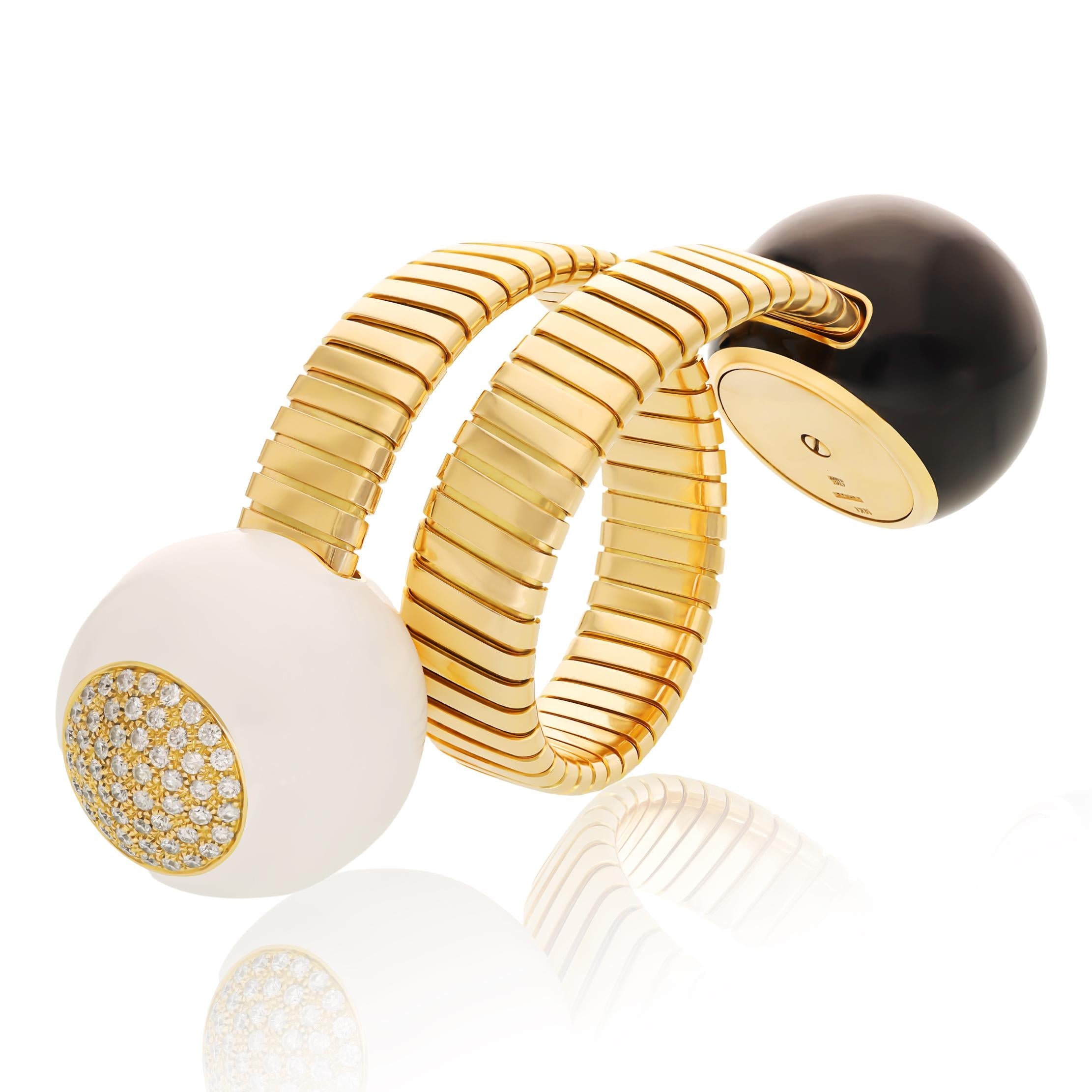 BULGARI 18K Yellow Gold, Diamond and Black & White Enamel Tubogas Bracelet