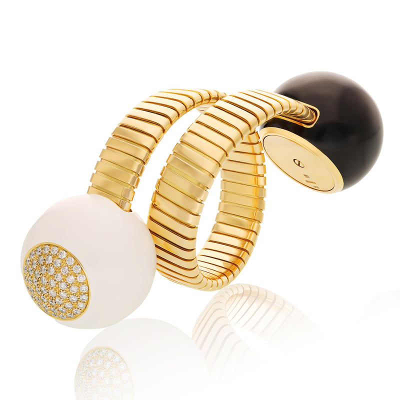 BULGARI 18K Yellow Gold, Diamond and Black & White Enamel Tubogas Bracelet