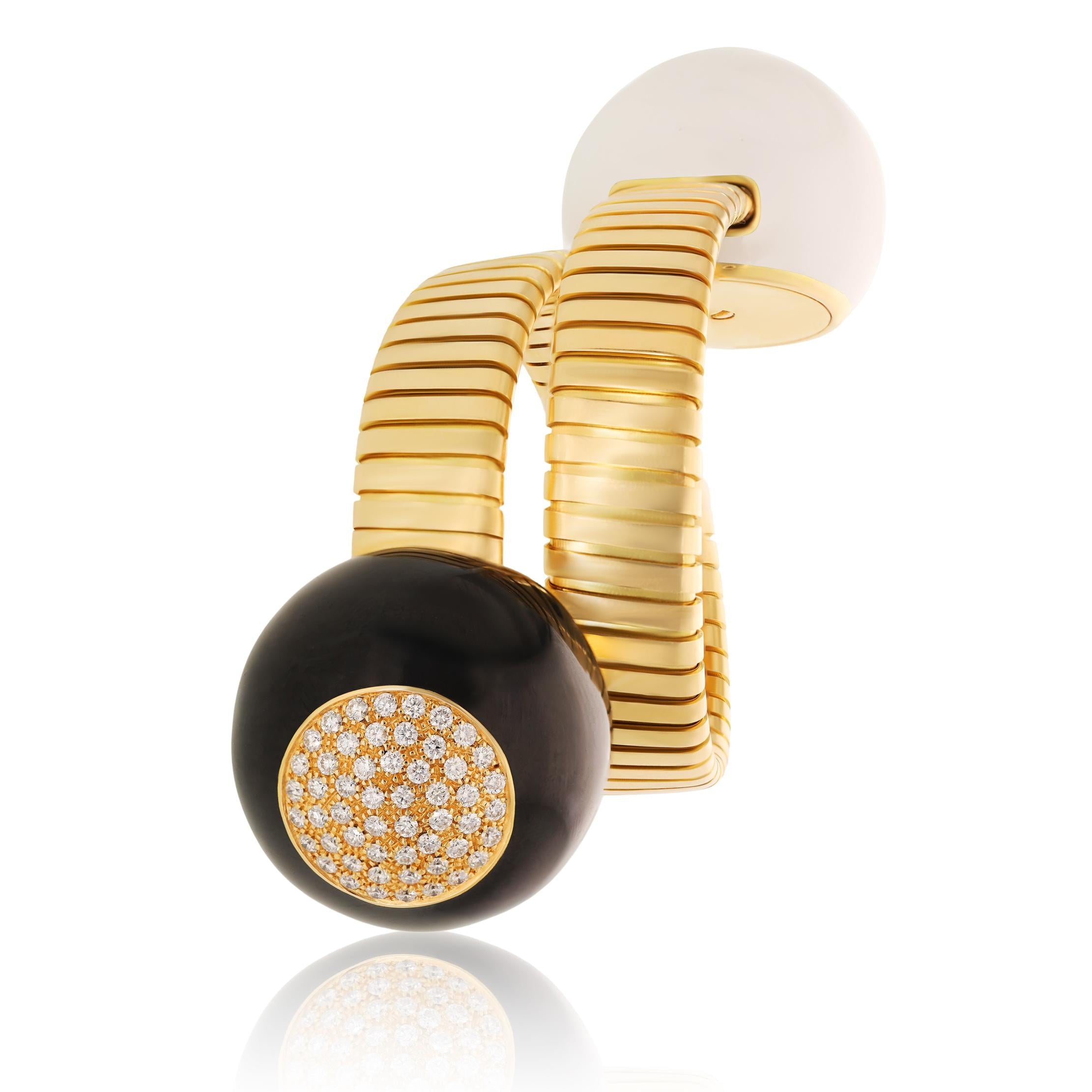 BULGARI 18K Yellow Gold, Diamond and Black & White Enamel Tubogas Bracelet