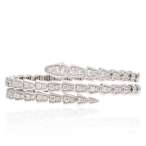 BULGARI 18K White Gold Diamond Serpenti Viper Three-Row Bracelet