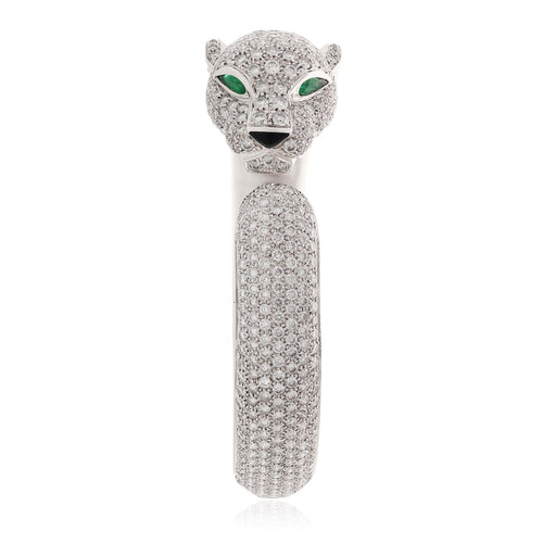 CARTIER 18K White Gold Diamond, Emerald, and Onyx Panther Bracelet